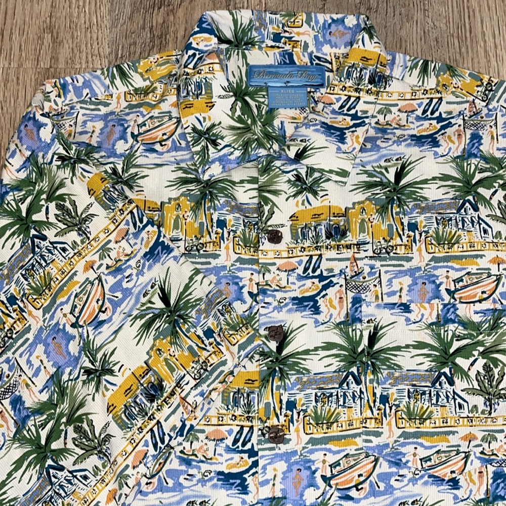 Bermuda Bay Tropical Print Men's Button-Down Shirt 100% Silk XL